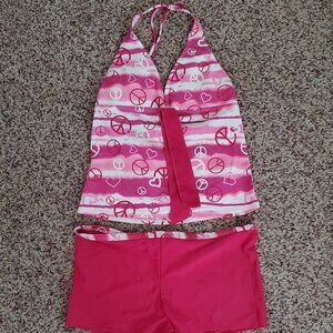 Girl's Pink & White iEFiel Tankini, Size 16